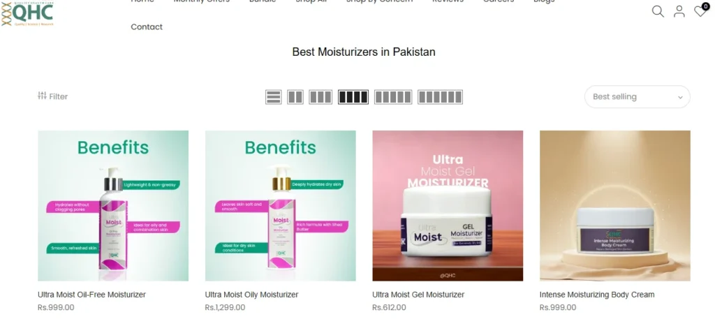 QHC moisturizers for different skin types and hydration needs