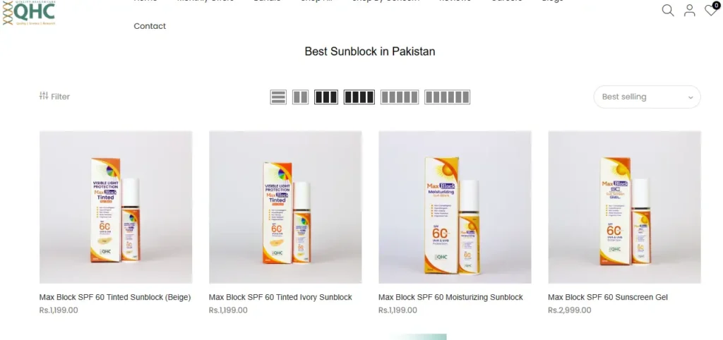 QHC best sunblock in Pakistan collection featuring SPF 60 sunscreens